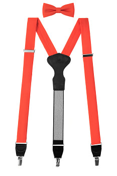 Set Látkové šle Y s koženým středem a zapínáním na klipy - 35 mm, motýlek a kapesníček 881-983523