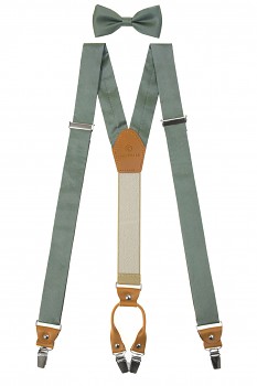 Set Látkové šle Y s koženým středem a zapínáním na klipy - 35 mm, motýlek a kapesníček 886-2252569