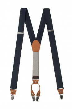 Látkové šle Y s koženým středem a zapínáním na klipy - 35 mm - v dárkovém balení 880-310569