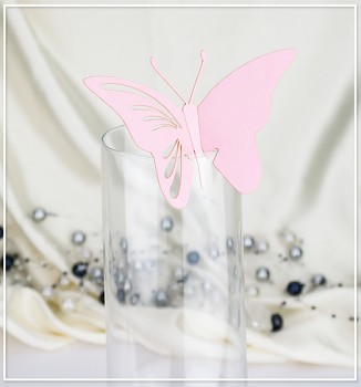 Svatební jmenovka na skleničku motýlek